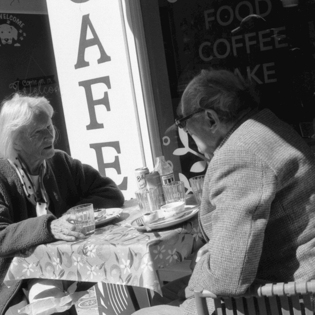 seniors chatting over coffee